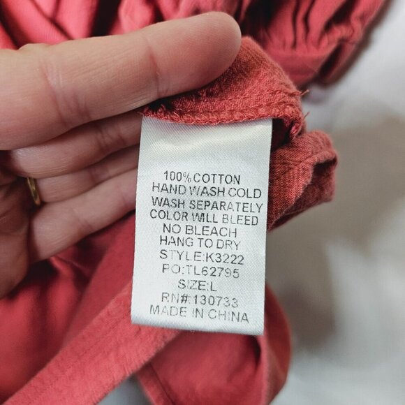 Umgee Coral Tiered Boho Dress With White Floral Embroidery Long Sleeves cotton L - Picture 4 of 9